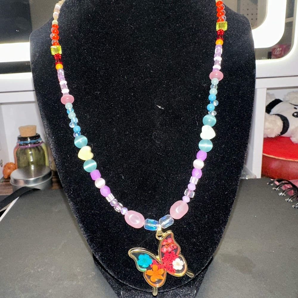 Colorful Beaded Butterfly Necklace